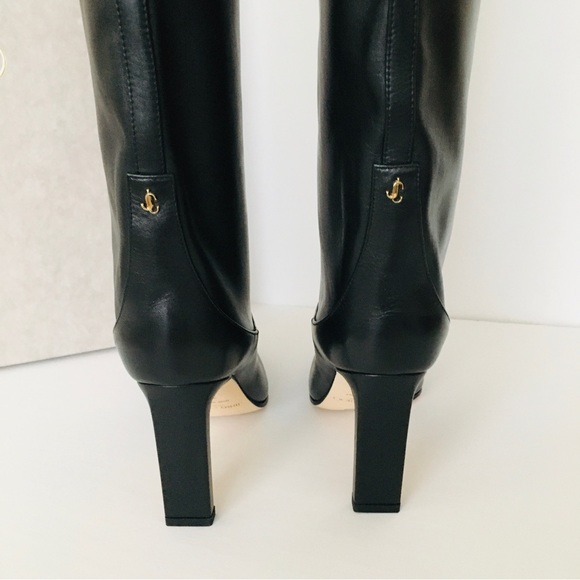 Jimmy Choo MAHESA 85 Square Heel Knee Hight Black Calf Leather Women’s B… - Picture 7 of 15